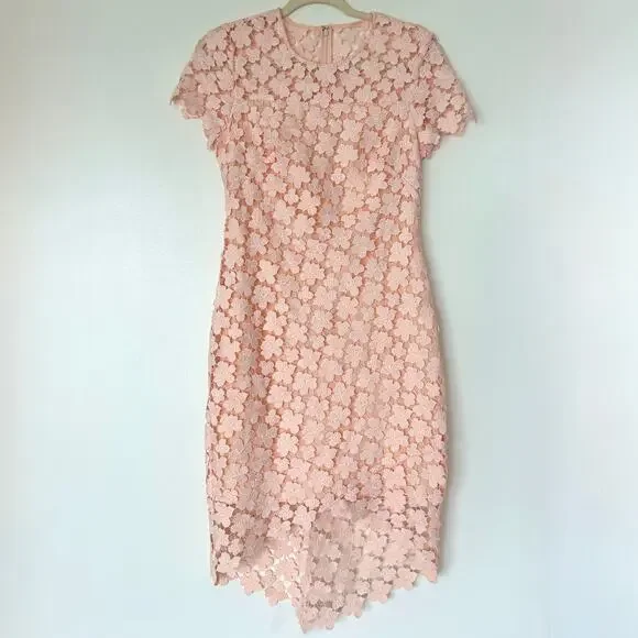 Shoshanna Marcella Lace Dress Blush Pink Anthropologie Floral Midi Size 4 - Picture 2 of 16